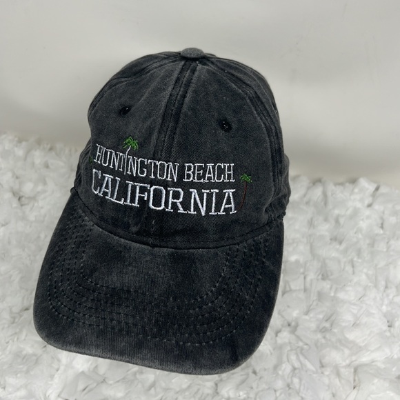 Hunting Beach California Washed Hat Unisex Embroidery Buckle Closure Black - Picture 2 of 9